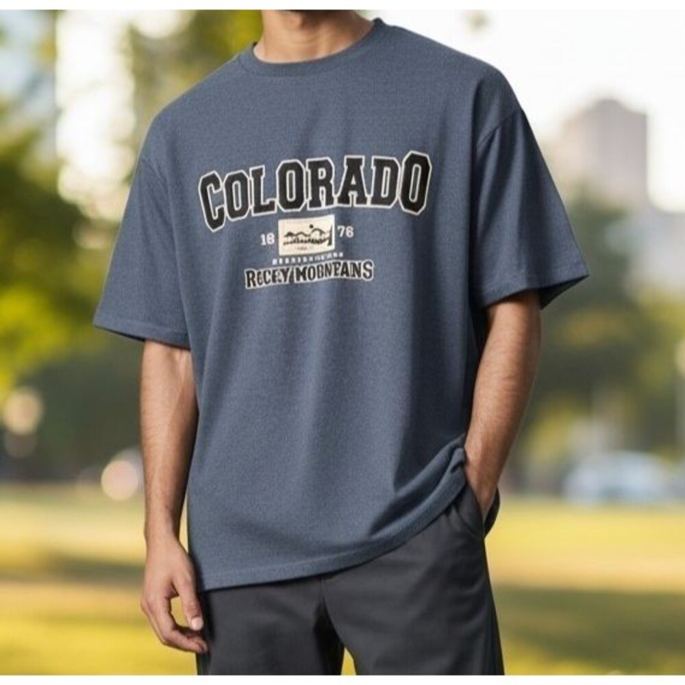 Teemax Short Sleeve Tshirt COLORADO ROCKY MOUNTAINS Patch Blue Unisex Size M